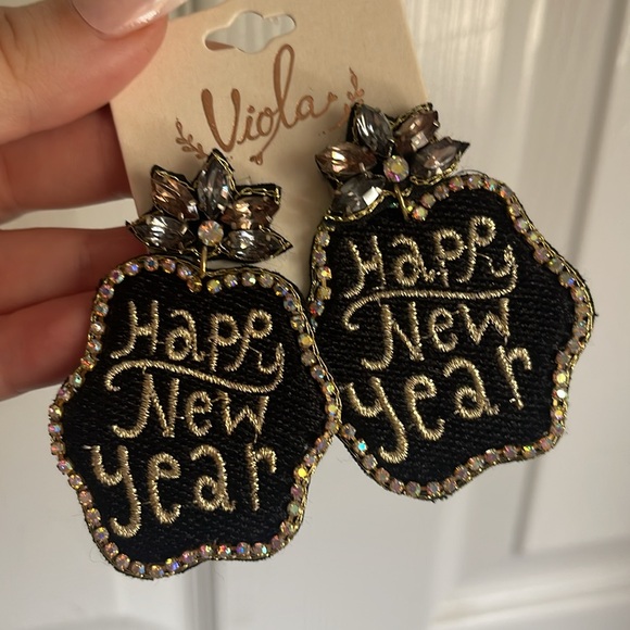 Happy new year earrings BLACK - Picture 2 of 2